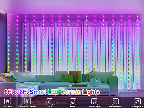 Smart LED Curtain Lights with Music Sync APP & Remote Control LED Dynamic DIY Curtain Lights