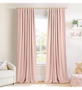 INOVADAY 100% Blackout Curtains for Bedroom, Black Out Curtains 84 Inch Long, Clip Rings Linen Bl...