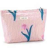 ZLFSRQ Tulip Makeup Bag Travel Cute Pink Flower Floral Cosmetic Bags for Women Large Embroidery T...