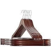 Solid Natural Wooden Coat Hangers, 10 Pack Heavy Duty Smooth Finish Suit Hangers with Non-Slip Pa...