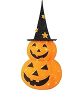 NEROSUN Halloween Decorations, 3 FT Pop Up Collapsible Pumpkin, Pre-Lit 50 LED Lighted Pupmkin Ma...