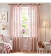 NICETOWN Stipes Pattern Linen Blend Muted Pink Curtains for Girls with Adjustable Top Ties, Shabb...