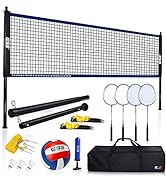 GSE Portable Badminton Volleyball Combo Set for Backyard Lawn/Beach with Volleyball/Badminton Net...