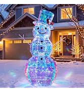Giant Snowman Outdoor Christmas Decorations,47.5" Pre-lit Prismatic Iridescent Snowman Decor with...