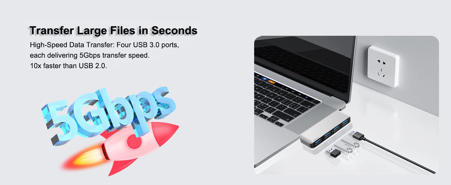 SuperSpeed Data Transfer:Supports data transfer speeds of up to 5 Gbps, 4 port usb hub 3.0 a to a