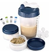 Hydro2Go 16oz Protein Shaker Bottle with Shaker Ball and 2 Storage Jars | BPA-Free Plastic Cup wi...