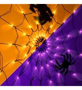 Halloween Decorations Spider Web Lights - 2 Pcs Light Up Spider Web, 4FT Diameter 70 LED with Bla...