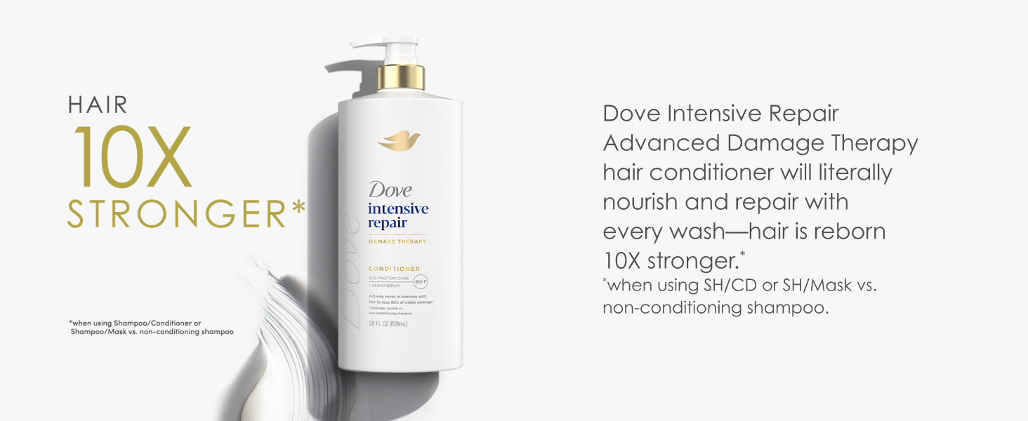 Dove Intensive Repair bottle next to text about Dove Intensive Repair Therapy.