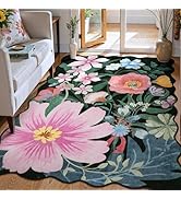 Zealude Floral Washable Black 5x7 Area Rugs for Living Room,Boho Flower Rug for Bedroom,Non Slip ...