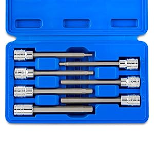 torx extra long socket set chrome vanadium steel ratchet wrench inch drive