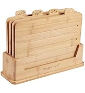 Fiery Chef Bamboo Cutting Board Set of 4 - Wood Cutting Board Set with Holder, Chopping Boards Se...