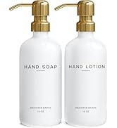 Luxury Glass Soap and Lotion Dispenser Set by Brighter Barns - Liquid Soap Dispenser Bathroom Set...