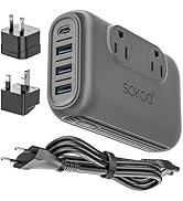 SOKOO 220v to 110v Voltage Converter, International Universal Travel Adapter, 4 USB Ports (1 USB ...