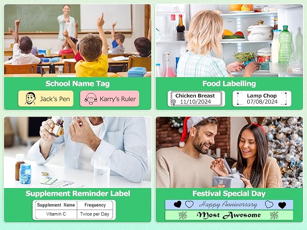 Labels for school, food, supplements & holidays