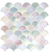 VEELIKE Fish Scale Backsplash Tile Peel and Stick Pink Mermaid Tile Stickers for Kitchen Bathroom...