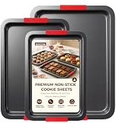 Kikcoin Nonstick Cookie Sheets for Baking Set of 3, Carbon Steel Sheet Pans with Lychee Silicone ...