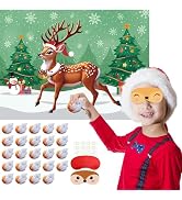 PLULON Pin The Tail on The Deer Christmas Game Large Poster Backdrop for Kids Christmas Decoratio...