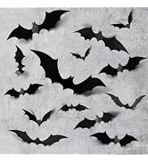 LOLStar 72PCS Halloween Bats Decoration, 4 Different Sizes Realistic PVC Black 3D Scary Bat Stick...