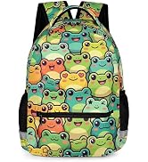 KOYI Kawaii Frog Backpack for Kids, Colorful Cartoon Frog Face School Bag with Reflective Strip, ...