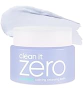 Text reads 'clean it zero'. Light purple-tinted jar of skincare product with white lid and white cream product visible on top.