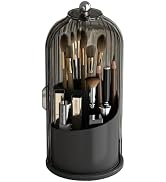 Zufudo Makeup Brush Holder Organizer with Lid 360° Rotating Makeup Organizer Countertop Dustproof...
