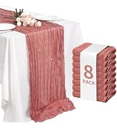 Fixwal 8 Pack Dusty Blue Cheesecloth Table Runners, Pleated Boho Gauze Table Runner, Long Semi-Tr...