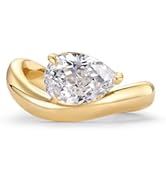 PAVOI 14K Gold Plated Wavy Engagement Ring for Women | Solitaire Cubic Zirconia Wedding Band & Pr...