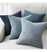 Topfinel Blue Pillow Covers 18 x 18,Western Velvet Blue Gray Throw Pillow Covers Set of 4 with St...