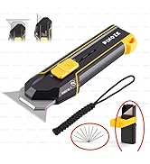 PINOZE Utility Knife Scraper, 3-in-1 Retractable Box Cutter with Lanyard & Blade Storage, Heavy D...