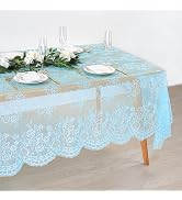 Fanqisi Blue Tablecloth 2 Pieces 60x120 Inches Classic Wedding Lace Tablecloths Overlay Party Tab...