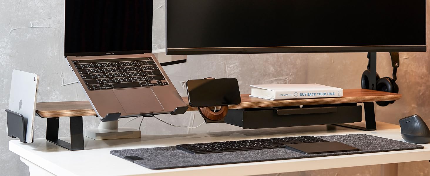 bamboo black corner desks draw drawer keyboard large moniter