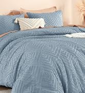 Litanika Grayish Blue King Size Comforter Set, 3 Pieces Tufted Boho Farmhouse Bedding Comforter S...