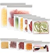 SPLF 12 Pack BPA FREE Reusable Storage Bags (5 Reusable Sandwich Bags, 5 Reusable Snack Bags, 2 R...