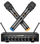 Riworal Wireless Microphone System Cordless Dynamic Mic UHF Dual Channel Wireless Handheld Microp...