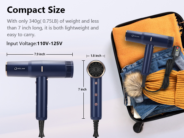lightweight hair dryer for travel salon home, compact size