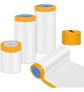 Krijues Tape and Drape with 4 Rolls Masking Tape, 4 Sizes Pre Taped Masking Film for Automotive P...