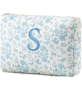 HBselect Initial Makeup Bag, Quilted Makeup Bag, Cotton Large Travel Makeup Bag, Cute Floral Coqu...