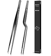 SouxMux 12-inch Cooking Tweezer and Offset Tweezer Set, Tongs with Serrated Tips, Stainless Steel...