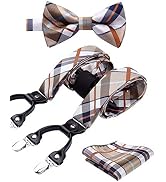 HISDERN Bow Tie and Suspenders for Men Suspender and Bowtie Handkerchief Set Adjustable Y Shape 6...