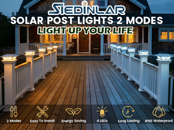 SIEDiNLAR Solar Post Cap Lights 2 Modes for 4x4,5x5,6x6 Wooden/Vinyl Posts