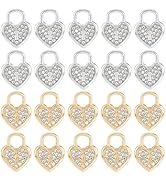 DICOSMETIC 40Pcs 2 Colors Heart Lock Charms Alloy Rhinestone Lock Pendants Valentine's Day Lock C...