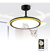 BAYSQUIRREL Slim Retractable Ceiling Fan with Light and APP/Remote Control, 42inch Modern Smart C...