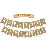 Pre-Strung Gold Happy 21st Birthday Banner Decorations,12 ft No DIY Gold Glitter 21st Birthday Pa...