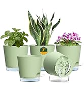 Meowell 7 inch Self Watering Pots for Indoor Plants, 5 Pack Plant Pots with Drainage Holes & Clea...