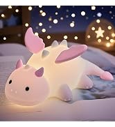 POSSHE Dragon Night Light, Cute Pink Dragon Gifts, Soft Silicone Lamp with 3 Level Warm Light and...