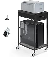 YBING PC Stand 2 Tier Computer Tower Stand with Drawer Mobile Computer Cart with Storage Metal CP...