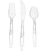 Heavy Duty Clear Plastic Cutlery Set - Forks Spoons Knives – Bulk Reusable or Washable Fancy Uten...