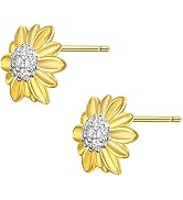 BriLove 925 Sterling Silver Gifts for Mom Women Cubic Zirconia Sunflower Stud Earrings 14K Gold-T...