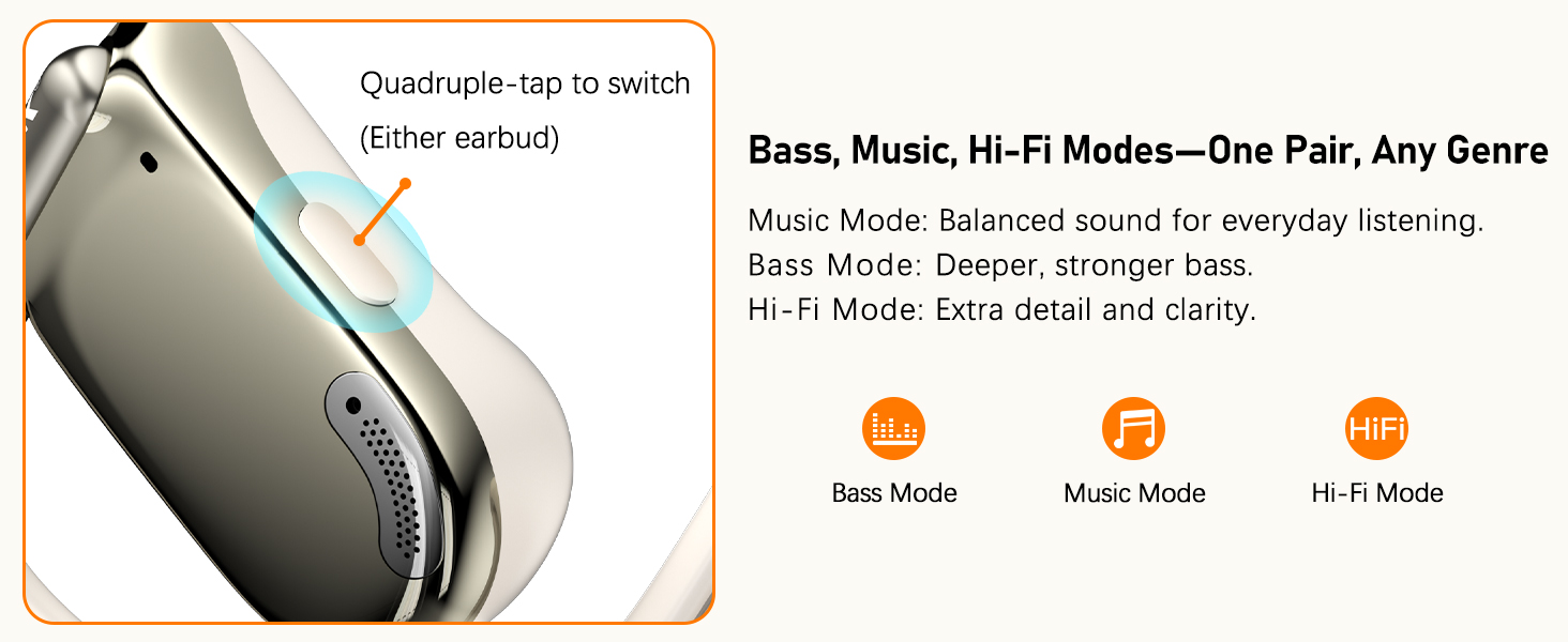 Bass, Music, Hi-Fi Modes-One Pair, Any Genre