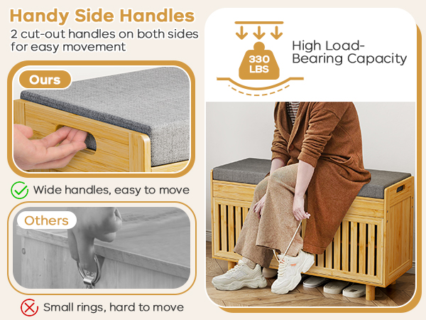 Coat Rack Shoe Bench Set, Bamboo Shoe Storage Bench with Seat Cushion